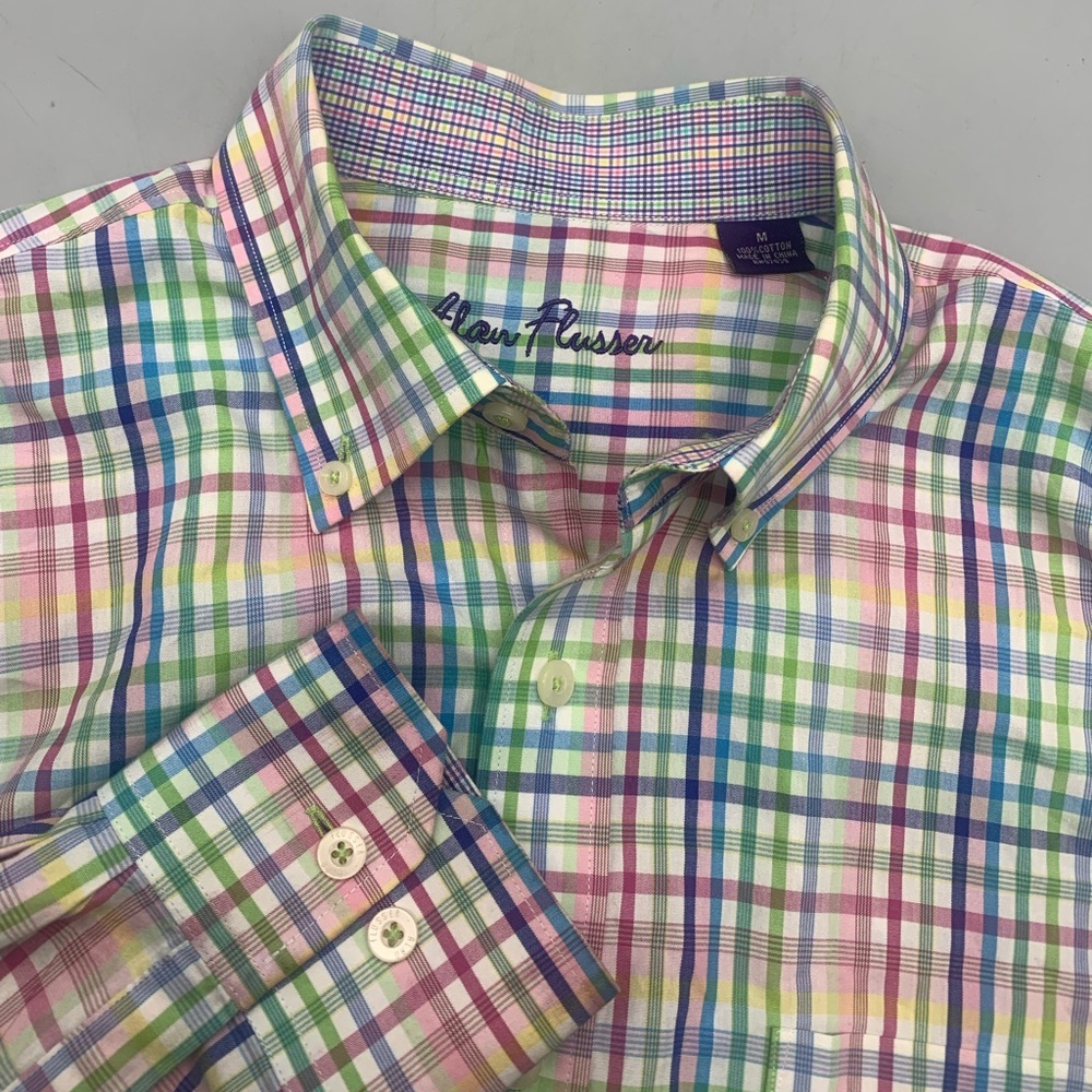 Alan Flusser Button Down Long Sleeve Flip Cuff Shirt 100%
Cotton Size Medium